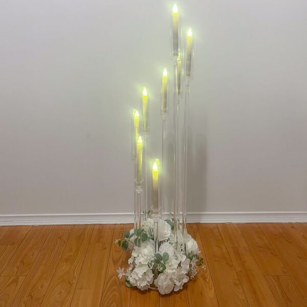 8 Stem Clear Candelabra + LED Candles
